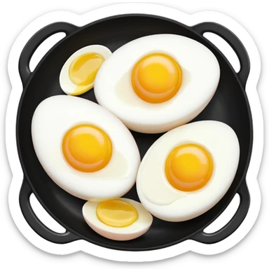 Two boil eggs in a black plate cut in half sticker