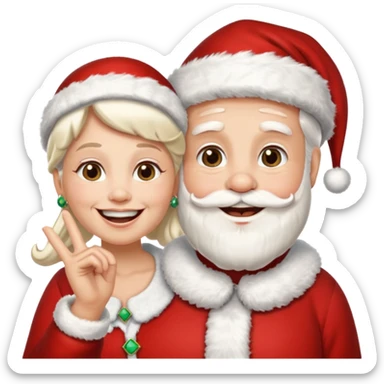 SANTA Y MAMA CLAUSE SONRIENDO CON ORTODONCIA EN DIENTES Y MANO SALUDANDO sticker