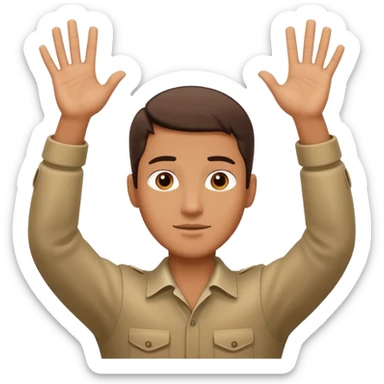 man with hands raised in surrender, neutral face sticker