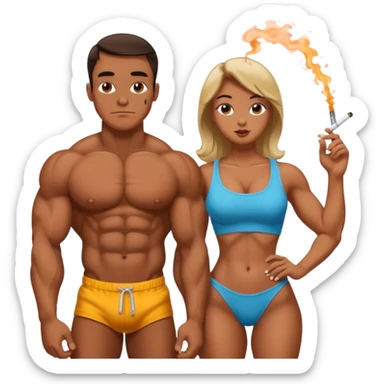 Bodybuilder and girlfriend smoking a Crack pipe sticker