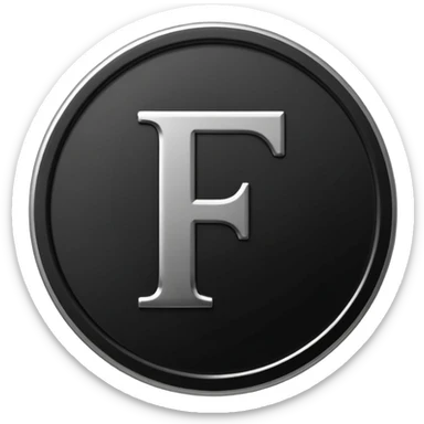 Emoji icon of a black coin with engraved letter F, minimalist style, isolated, no color sticker