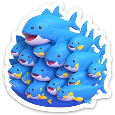 large pile of blue fish, 3D emoji style, no pedestal sticker