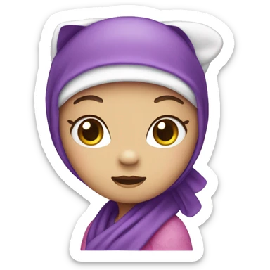 hello kitty wearing a purple headscarf  sticker