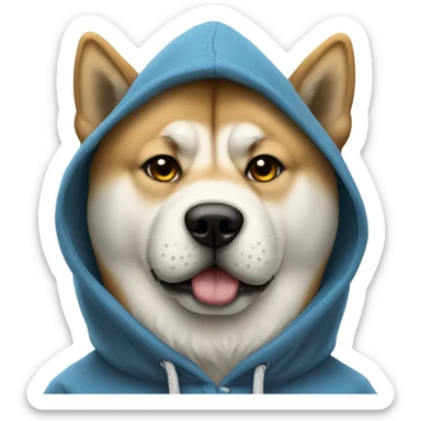 akita wearing a hoodie that has the word king wrote on it  sticker