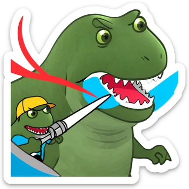 T-Rex riding a shark while holding lasers sticker
