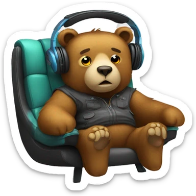 Bear with headphones in a gaming chair sticker