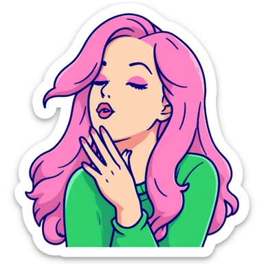 Beautiful long pink hair tan woman blowing kisses sticker