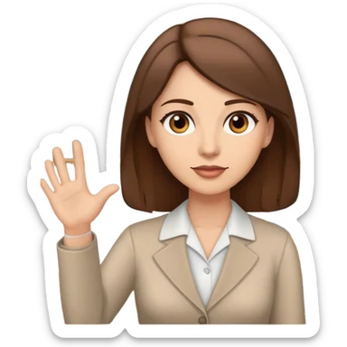 A teacher teaching in class, with brown eyes and brunr sticker