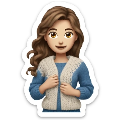 beautiful brown hair woman with blue eyes knitting sweater  sticker