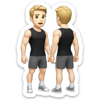 Confused Pale skinned Fit Man With the biceps and dark brown hair in black shirt, gray sports shorts and white Sneakers sticker