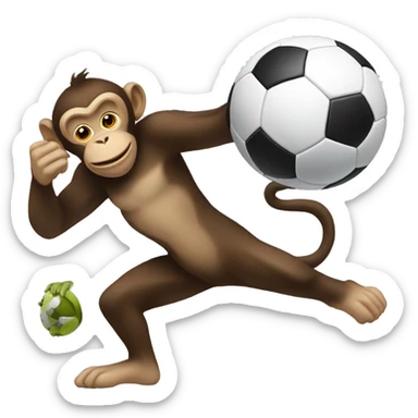 a monkey kicking a soccer ball sticker