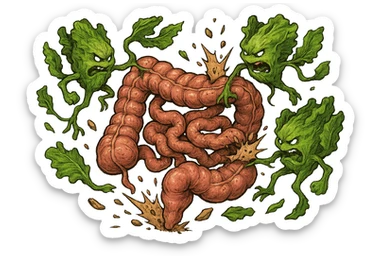 foglie di insalata che attaccano un intestino anatomico umano per distruggerlo sticker