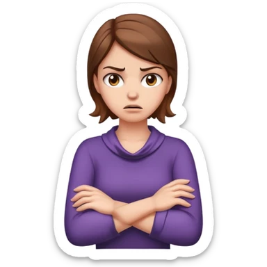 Angry brown haired white girl with hands crossed around her neck sticker
