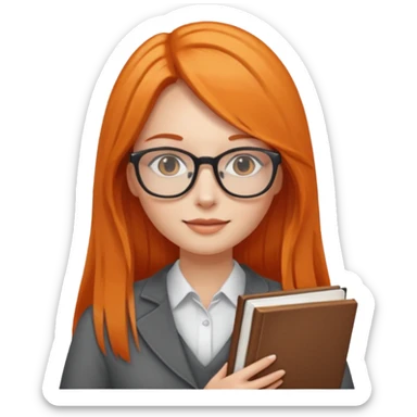 Long Hair Women with Book, Orange straight Hair, glasses

 sticker