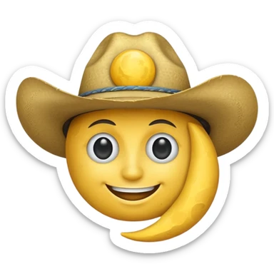 The smiling moon emoji with a cowboy hat on sticker