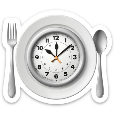 symbol for lunch break, stylized plate with cutlery and a clock at 12:00 sticker