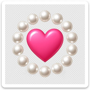 Create a pink heart surrounded by pearls in the style of emoji style. The heart should be pink and encircled by pearls, capturing the essence of emoji aesthetics. sticker