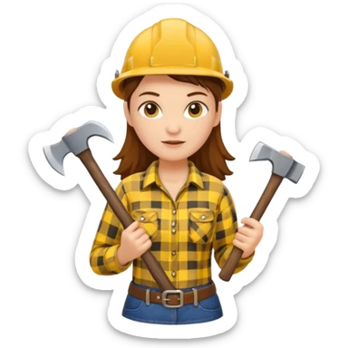 lumberjack woman holding axe yellow checked shirt sticker