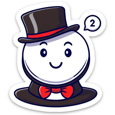 cartoon confused face with top hat and campaign button, showing surprise sticker