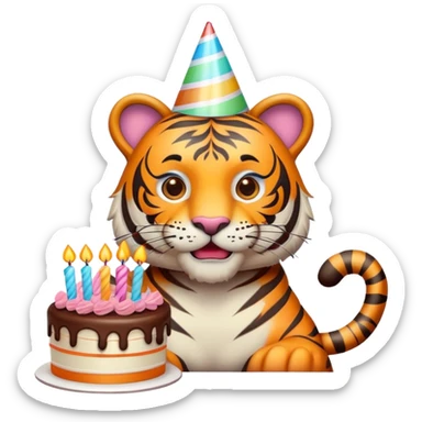 tiger face with birthday party hat and cake for Twitch emote sticker