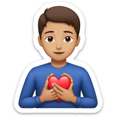 A person with their eyes closed and a small smile, holding their hand on their chest. Inside their mind, a vivid, glowing image of a heart  Their body is still tense, but the anchor of excitement keeps them grounded. sticker
