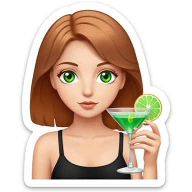green eyes light brown hair white girl holding a cosmo sticker