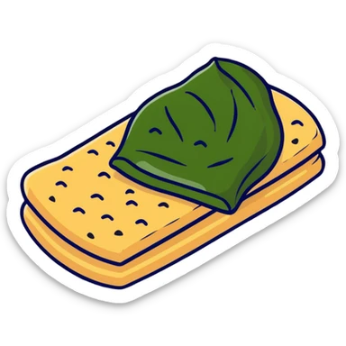 Detailed Japanese senbei rice cracker partially wrapped with crisp nori seaweed sticker