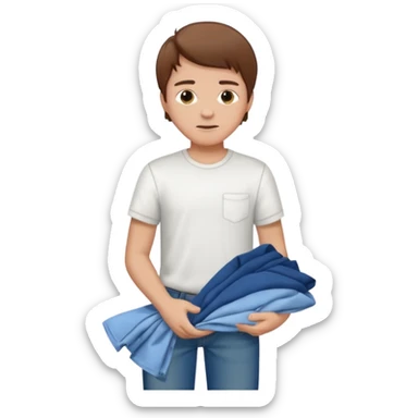 boy  brown hair folding clothes sticker