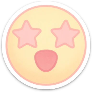 cute emoji, round face, star eyes, open mouth, excited, pastel yellow and pink sticker