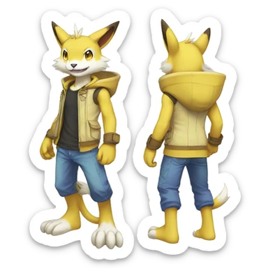 Cute cool anthro Digimon-Pokémon-animal full body sticker
