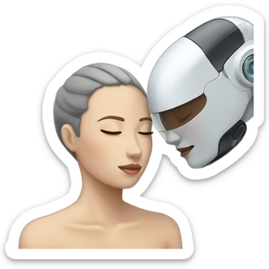 Person getting head massage from robot sticker