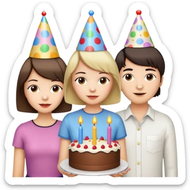 una festa di compleanno con una camicia bianca una ragazza con il caschetto e una torta e un cappellino  sticker