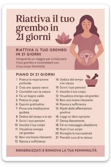 infografica stile post di instagram con titolo "Riattiva il tuo grembo in 21 giorni" sticker
