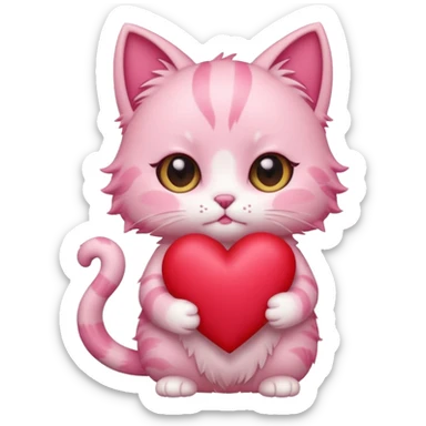 chibi anime pink cat holding a big heart sticker