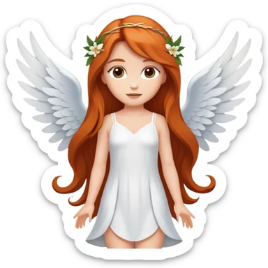 Une magnifique fée avec un visage d’ange  avec de belles ailes une magnifique robe naturelle avec de très long cheveux roux avec des yeux marrons de belle jambe et une belle pose sticker