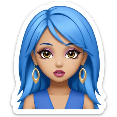 bratz baddie, gyaru fashion, blue hair, glamorous makeup sticker