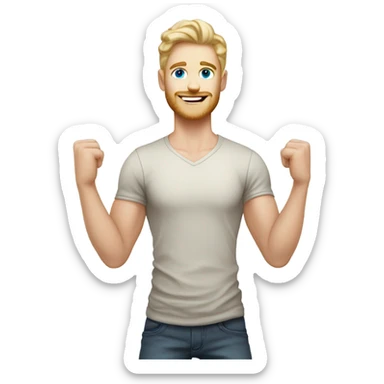 full body raised arms light curl blonde 30yo man blue eyed pale skin sticker
