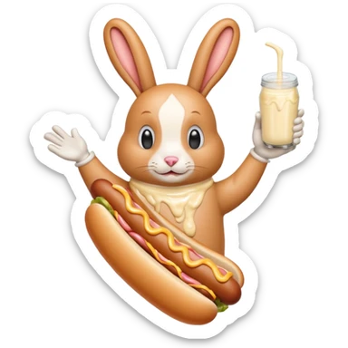 veiny hot dog covered in mayonnaise and milk saturating a gooning humanoid bunny sticker