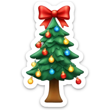 Christmas tree with lights and bow in red decoration sticker