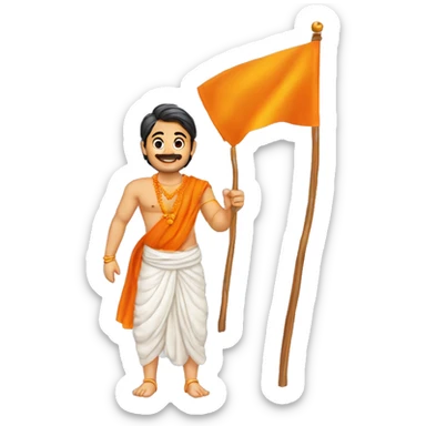 hindu guy having a saffron flag in hand, saying jai shri ram with joy, the flag has जय श्री राम written on the flag sticker