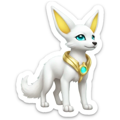 Shiny White Angelic Electric Albino Umbreon. cyan eyes and cyan markings. Golden Anubis-rings. full body sticker