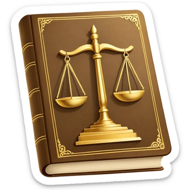 law textbook, thick book with scales of justice on the cover sticker