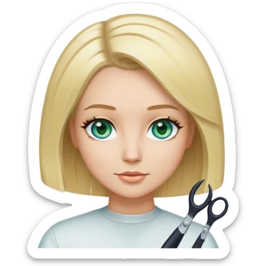 Hair stylist with blonde bob hair and blue green  eyes  sticker