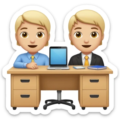Un emoji derrière un bureau à genoux, avec un autre devant sticker