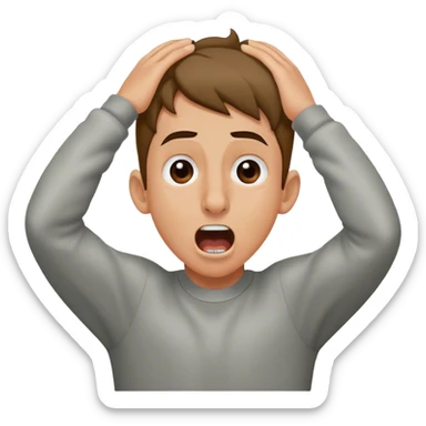 Boy putting his hands on his head and screaming with a thick nose sticker