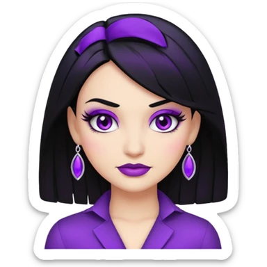 “Emoji girl, femme fatale, black hair. deep purples sticker