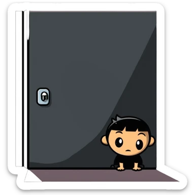 cartoon of a character peeking around a corner, looking suspicious sticker
