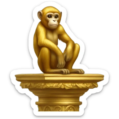 a golden monkey on a golden pedestal sticker