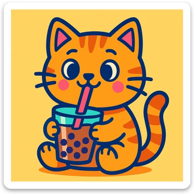 cartoon cat sipping boba sticker