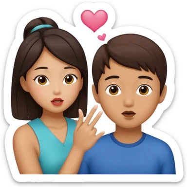 Asian girl blowing kiss to brunette boy  sticker